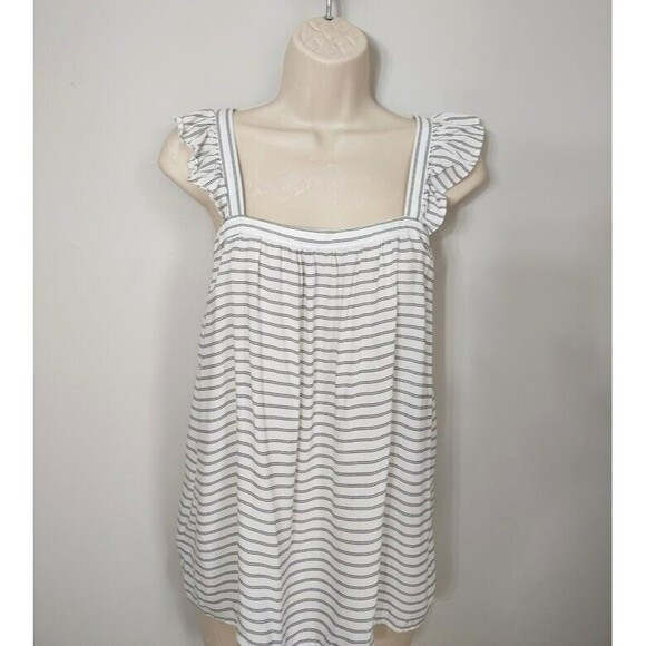 LOFT White and Black Striped Ruffled Strap Tank Top XS - Picture 2 of 6